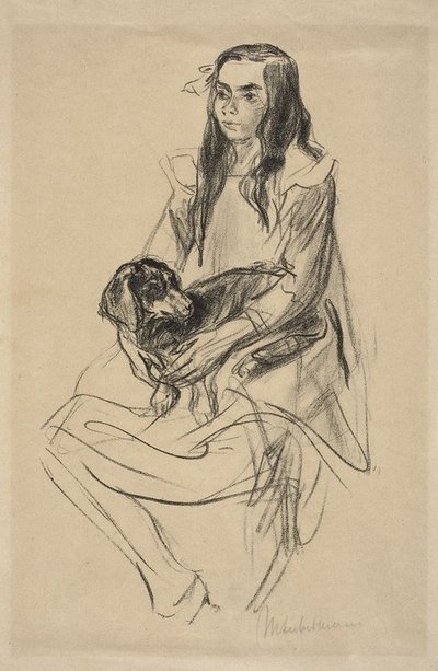 Seated Girl with Dachshund by Max Liebermann